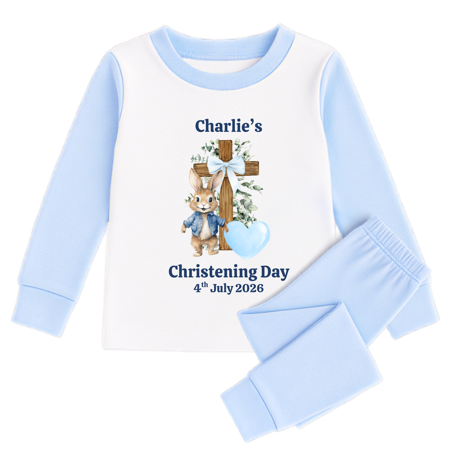 Personalised Christening Gingham Bunny Pajamas