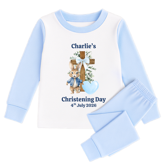 Personalised Christening Gingham Bunny Pajamas