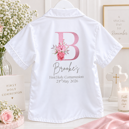 Personalised White Communion Satin Pajamas